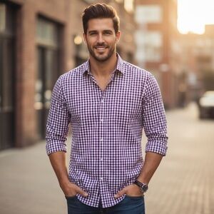 Paul Jones purple white gingham button down shirt sz xl